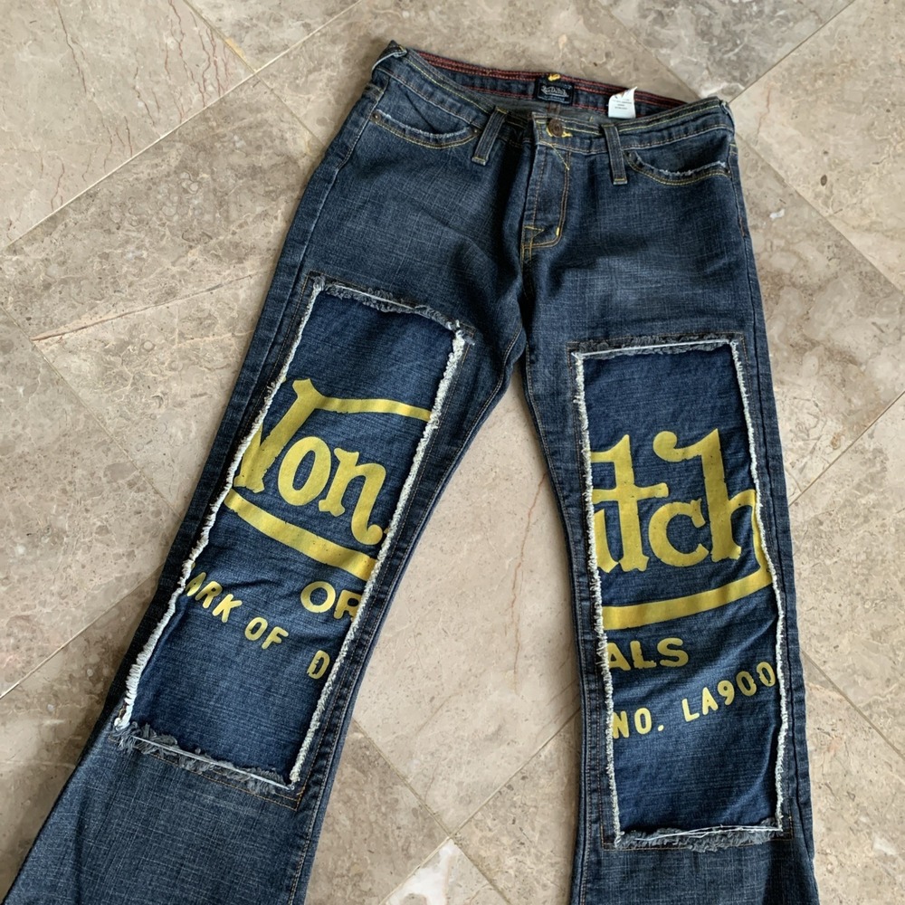 Y2K Von Dutch Denim Low Rise Jeans Women's 26 Patchwork Distressed USA Authentic